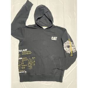 Caterpillar Hoodie Mens L Black Sweatshirt CAT Construction Worker Sweater